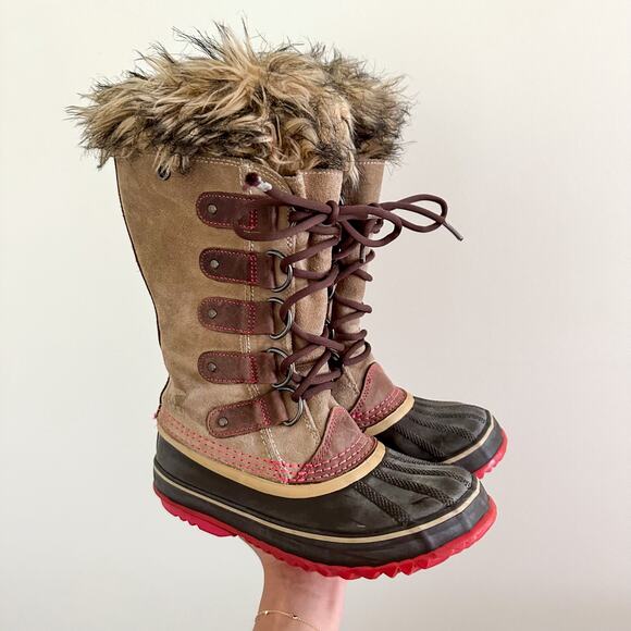 Sorel Joan Of Arctic Lace Up Mid-Calf Lace-Up Winter Boots Brown/Black 5 - Picture 1 of 8